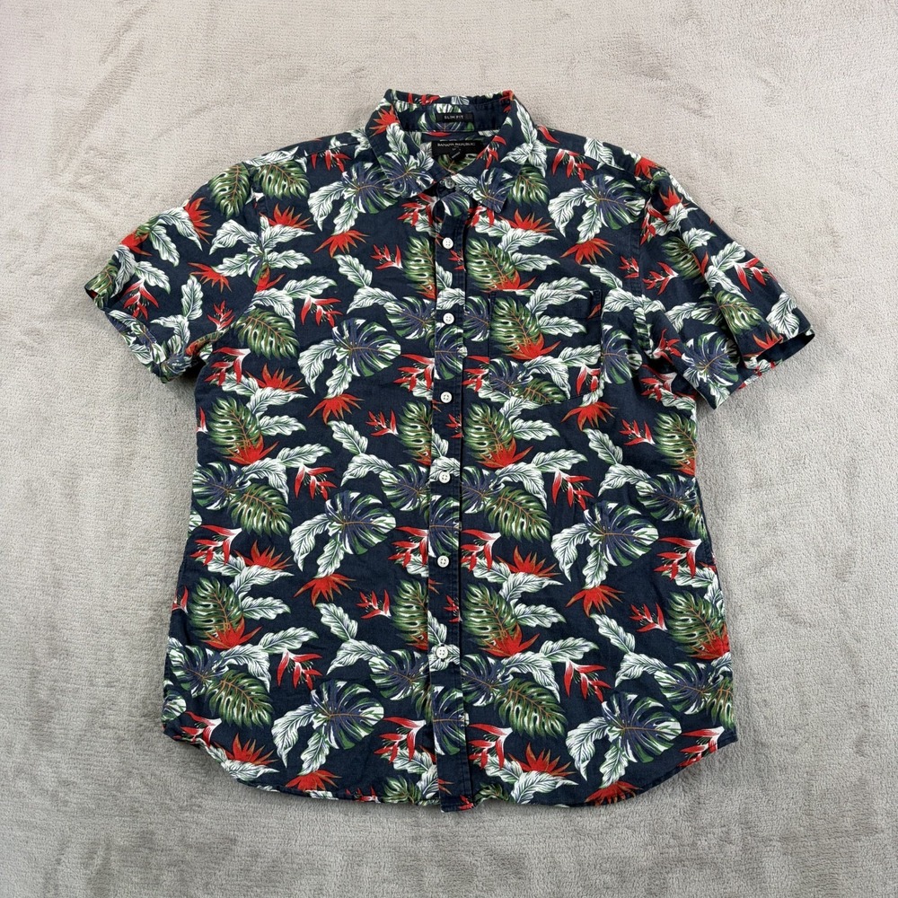 Banana Republic Slim Fit Linen Blend Shirt in Multi Tropical Floral Men Large